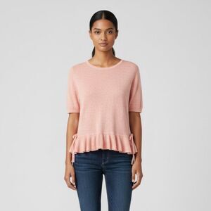 White + Warren Linen Drawcord Ruffle Tee Pink Size X-Size NWT